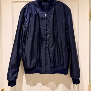 Gucci Navy Blue logo/ solid Reversible Jacket